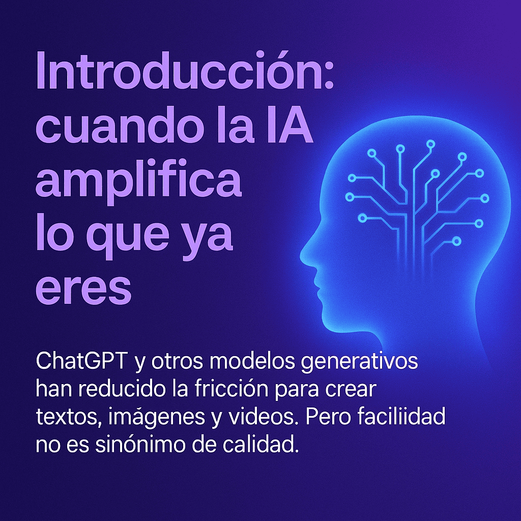 Ilustración conceptual de IA reflejando un espejo de contenido repetido y una pieza destacando con luz propia